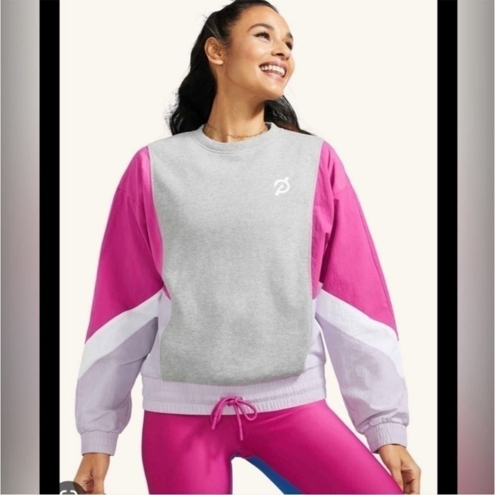 Peloton Chic Fabric Mix Pullover Gray/Purple Sz S Nwt